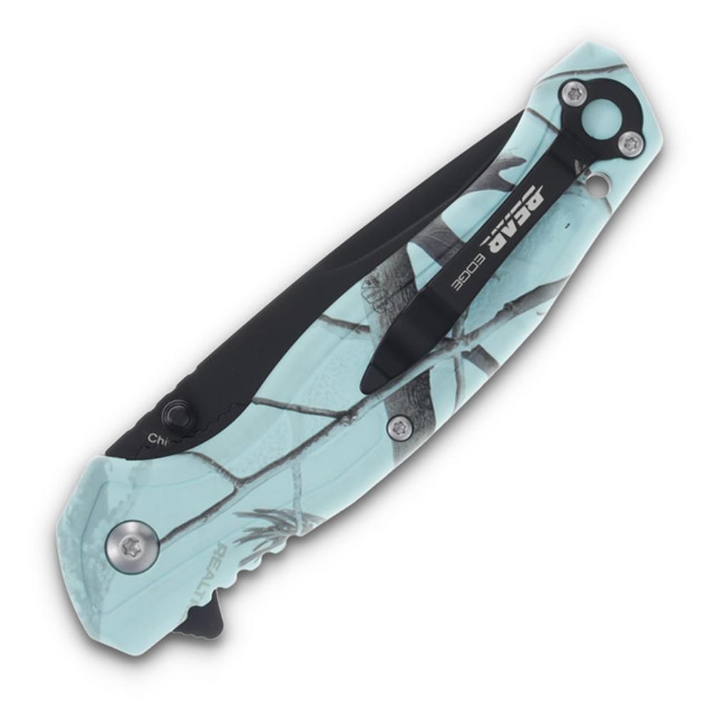 Bear & Son Edge Brisk 2.0 Folding Knife & Sharpener Combo Drop Point Blade Teal Camo Picture of Bear & Son Cutlery Bear & Son Brisk 2.0 / Sharpener Combo Teal Camo