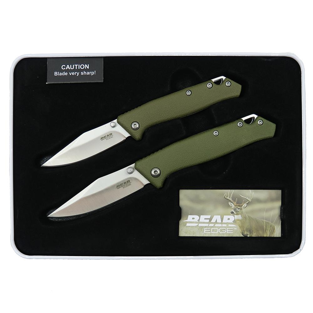 Bear & Son Limited Edition Gift Tin Two Folding Knife Combo Set OD Green Picture of Bear & Son Cutlery Bear & Son Limited Edition TIN Combo Green One Blade Folder