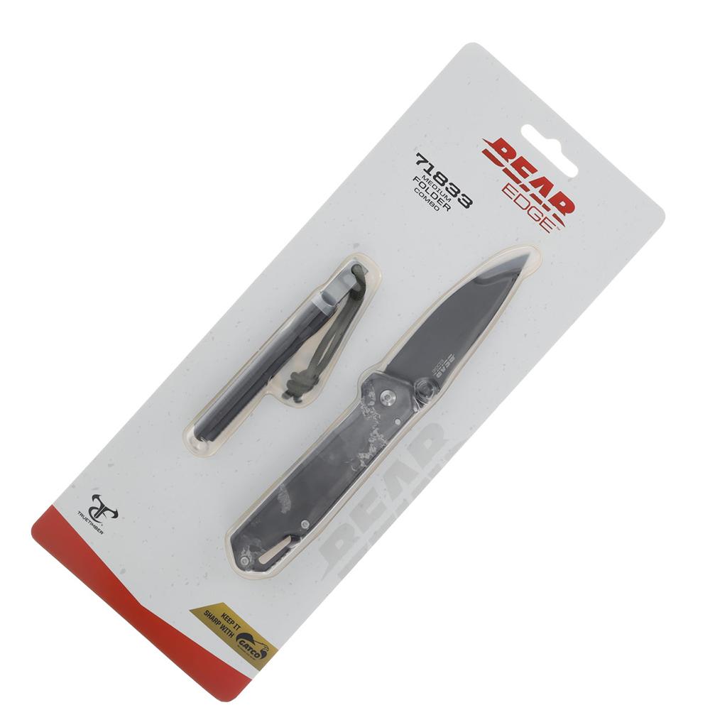 Bear & Son Edge Folding Knife 3-1/2" Drop Point Blade Truetimber Midnight Camo Picture of Bear & Son Cutlery BEAR & SON FRAME LOCK FOLDER W WATERPROOF FIRESTARTER BLK/GRY