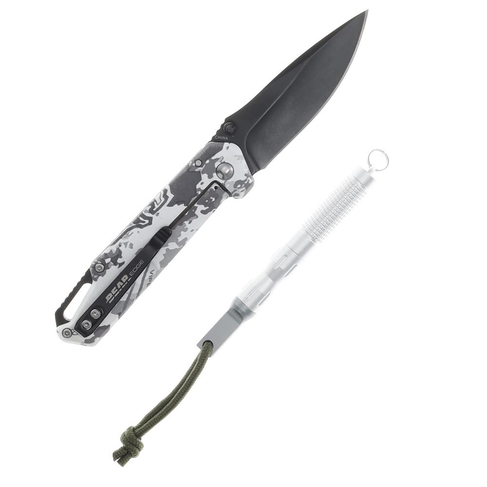 Bear & Son Edge Folding Knife 3" Drop Point Blade Truetimber White Viper Picture of Bear & Son Cutlery BEAR & SON FRAME LOCK FOLDER W WATERPROOF FIRESTARTER WHITE