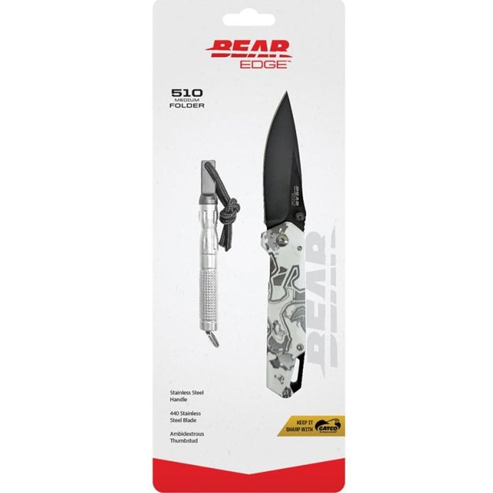 Bear & Son Edge Folding Knife 3" Drop Point Blade Truetimber White Viper Picture of Bear & Son Cutlery BEAR & SON FRAME LOCK FOLDER W WATERPROOF FIRESTARTER WHITE