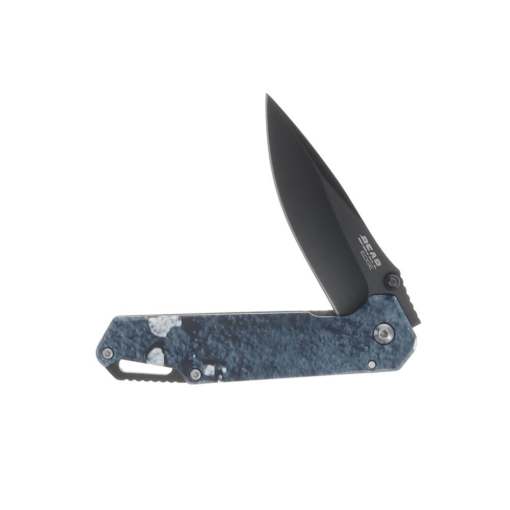 Bear & Son Edge Folding Knife 3" Drop Point Blade Truetimber Rift Picture of Bear & Son Cutlery BEAR & SON FRAME LOCK FOLDER W WATERPROOF FIRESTARTER BLUE