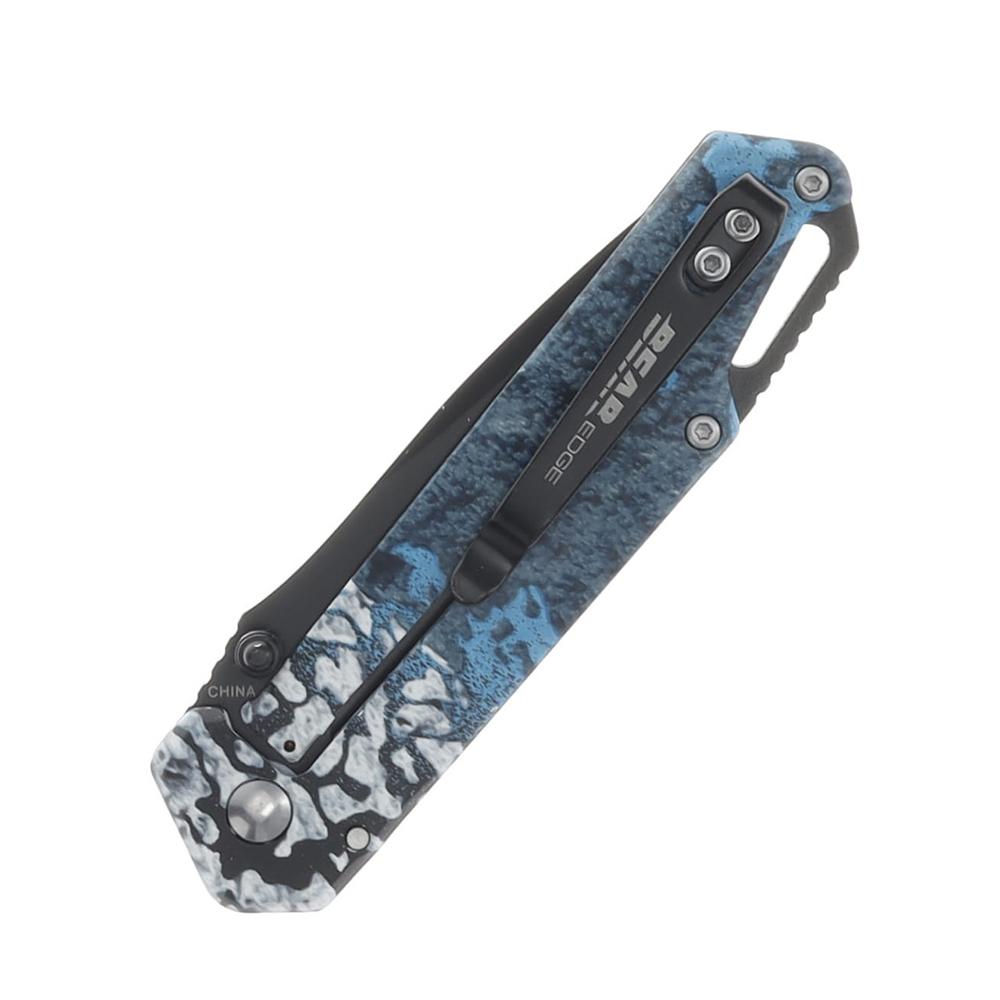 Bear & Son Edge Folding Knife 3" Drop Point Blade Truetimber Rift Picture of Bear & Son Cutlery BEAR & SON FRAME LOCK FOLDER W WATERPROOF FIRESTARTER BLUE
