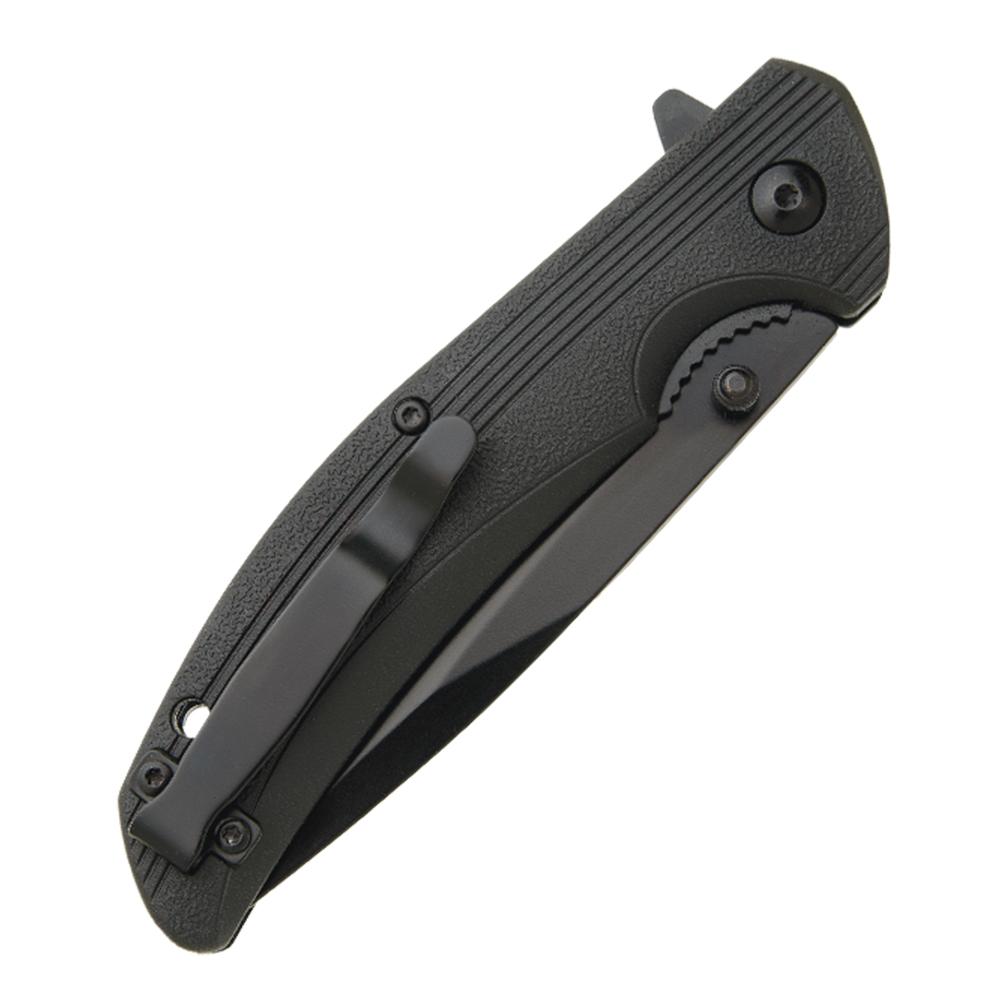 Bear & Son Sideliner Folding Knife 3-3/4" Drop Point Blade Black Zytel with Flipper Picture of Bear & Son Cutlery BEAR & SON 4 1/2'' BLACK ZYTEL SIDELINER BLACK BLADE WITH FLIPPER