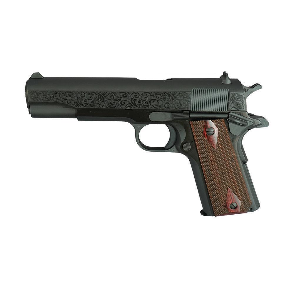 Colt 1911 Gov't Model Handgun .45 ACP 7rd Magazine 5" Barrel Black with Filigree Frame and Barrel Picture of Colt Manufacturing Gov't Model .45 ACP 5in Brl Blued Filigree Frame & Barrel