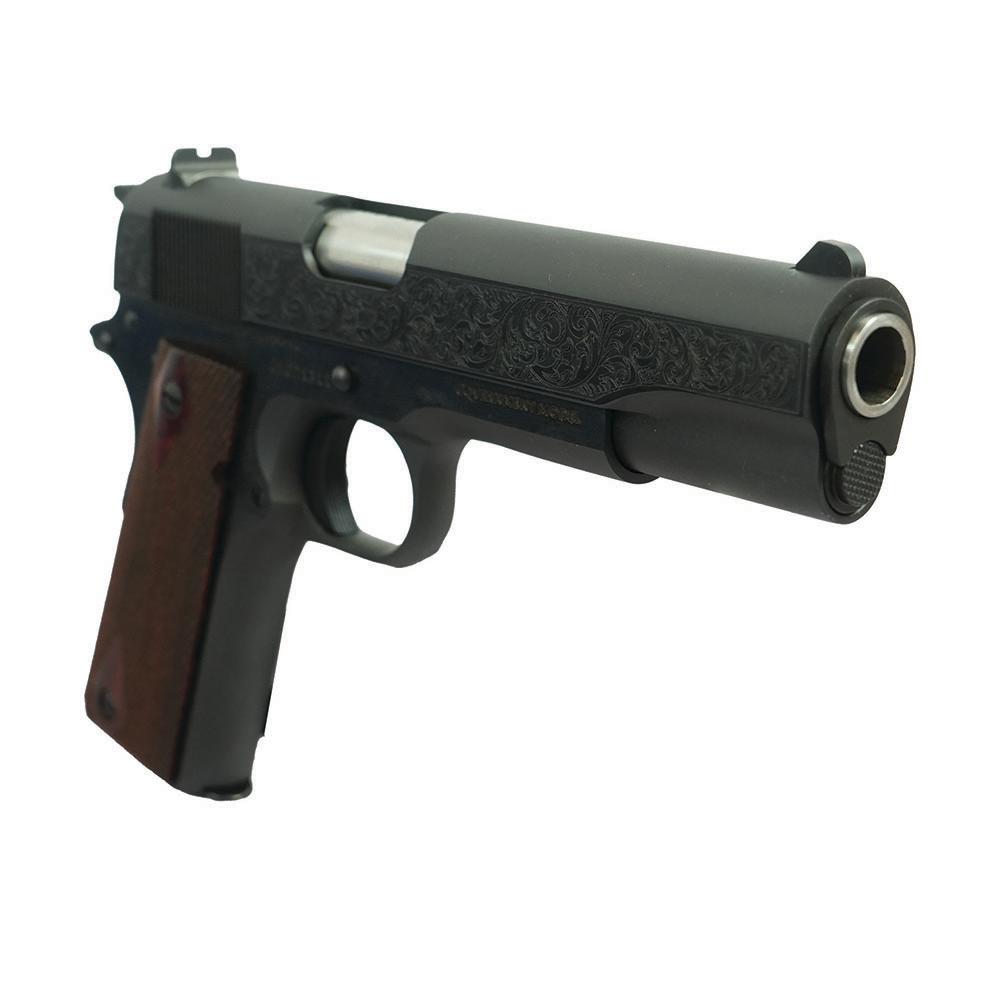 Colt 1911 Gov't Model Handgun .45 ACP 7rd Magazine 5" Barrel Black with Filigree Frame and Barrel Picture of Colt Manufacturing Gov't Model .45 ACP 5in Brl Blued Filigree Frame & Barrel