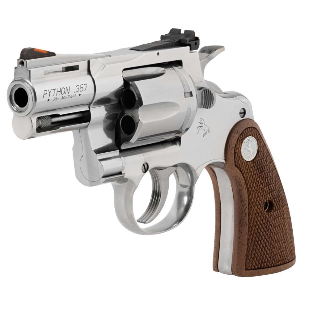 Colt Python Handgun .357 6rd Capacity 2.5" Barrel Stainless Steel with Wood Grips CA Compliant Picture of Colt Manufacturing Colt Python .357 - 2.5in Historic Wood Medallion Grips