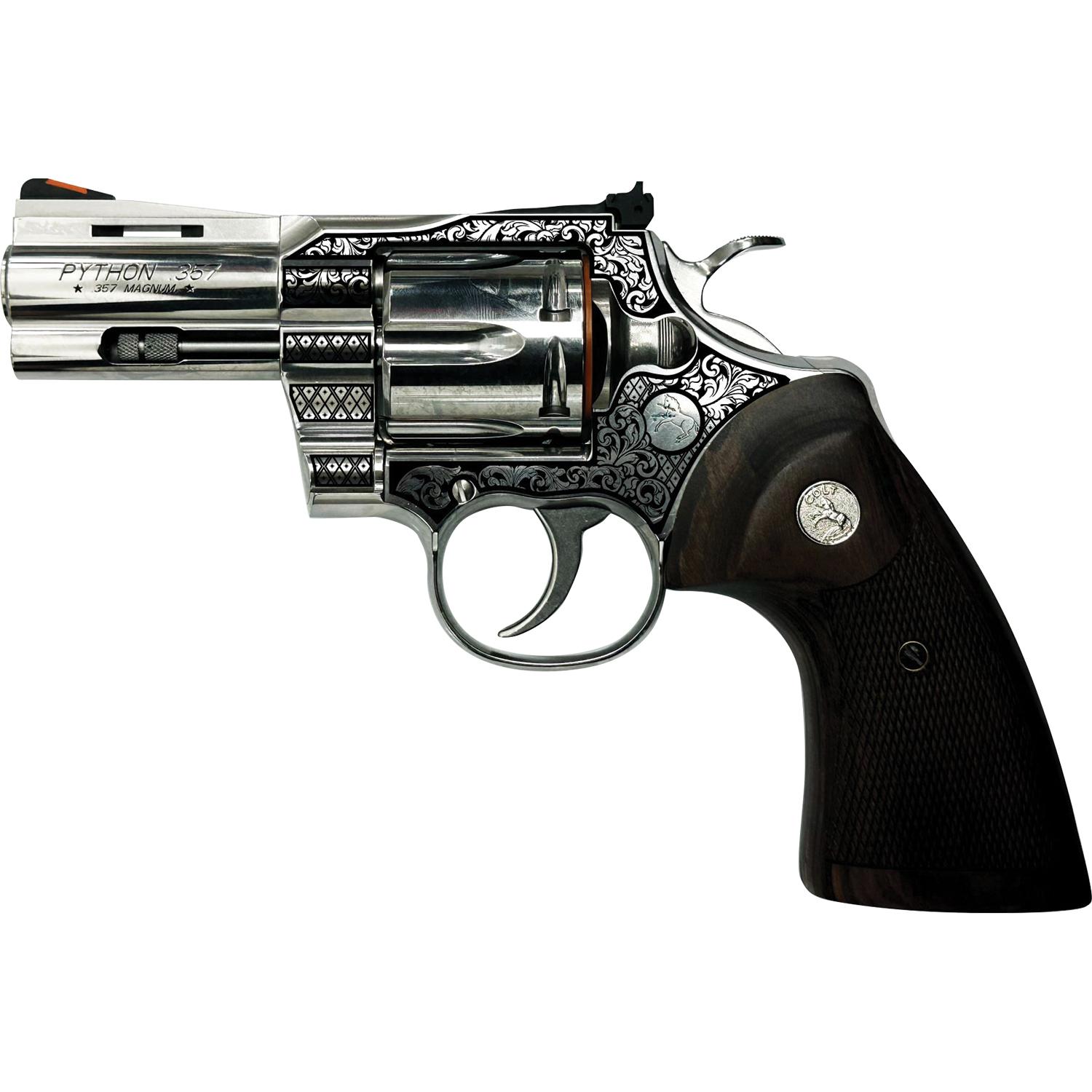 Colt Python "Filigree Frame" Handgun .357 Mag 6rd Capacity 3" Barrel Stainless Finish Wood Grips Picture of Colt Manufacturing Colt Python .357 MAG 3in Brl Stainless Filigree Frame and Barrel