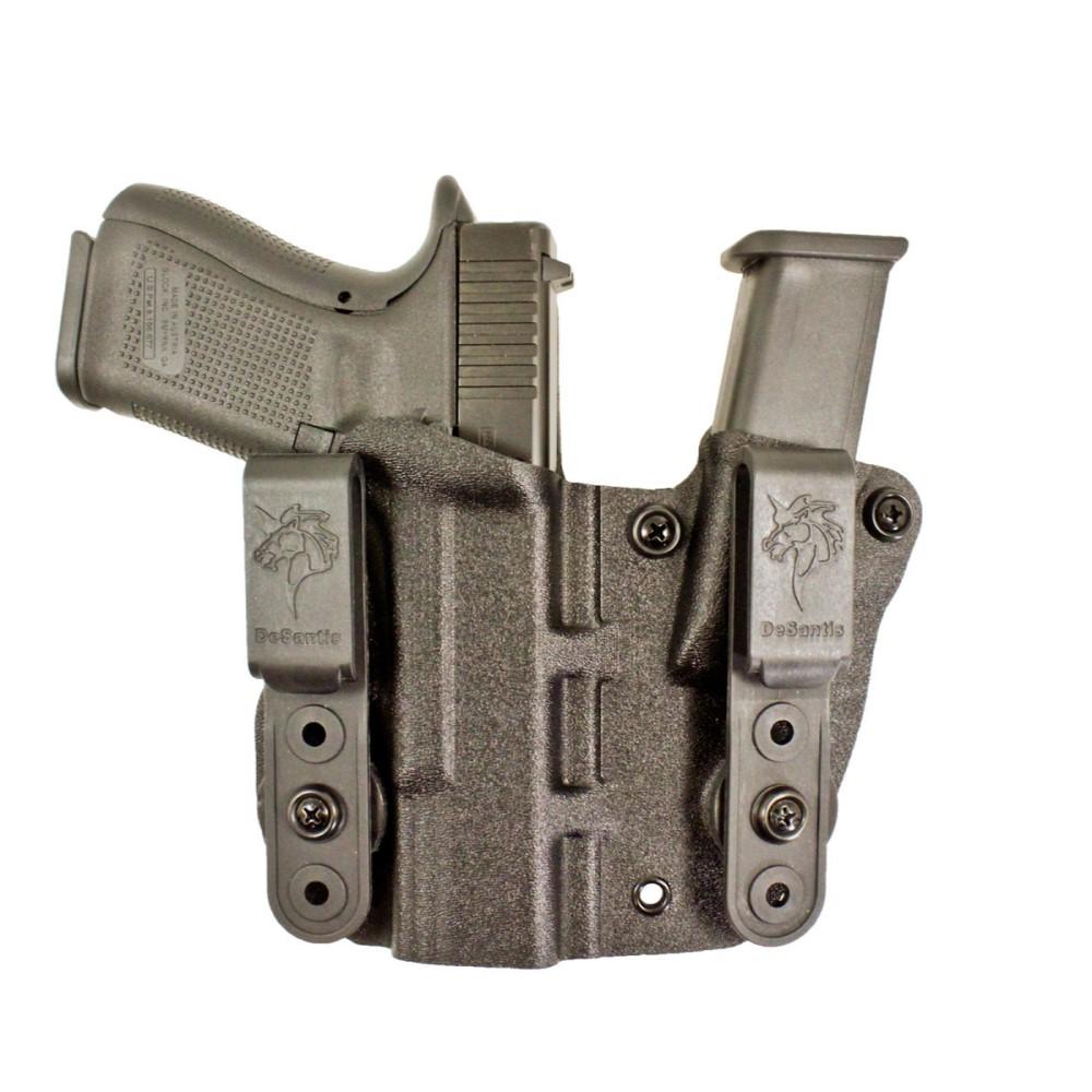 DeSantis Hidden Truth Appendix Holster with Mag Pouch for Glock 19 Black RH Picture of Desantis Leather Goods Co. #160 PIPE HITTER APPENDIX HOLSTER W/MAG POUCH FOR GLOCK 19 KYDEX RH