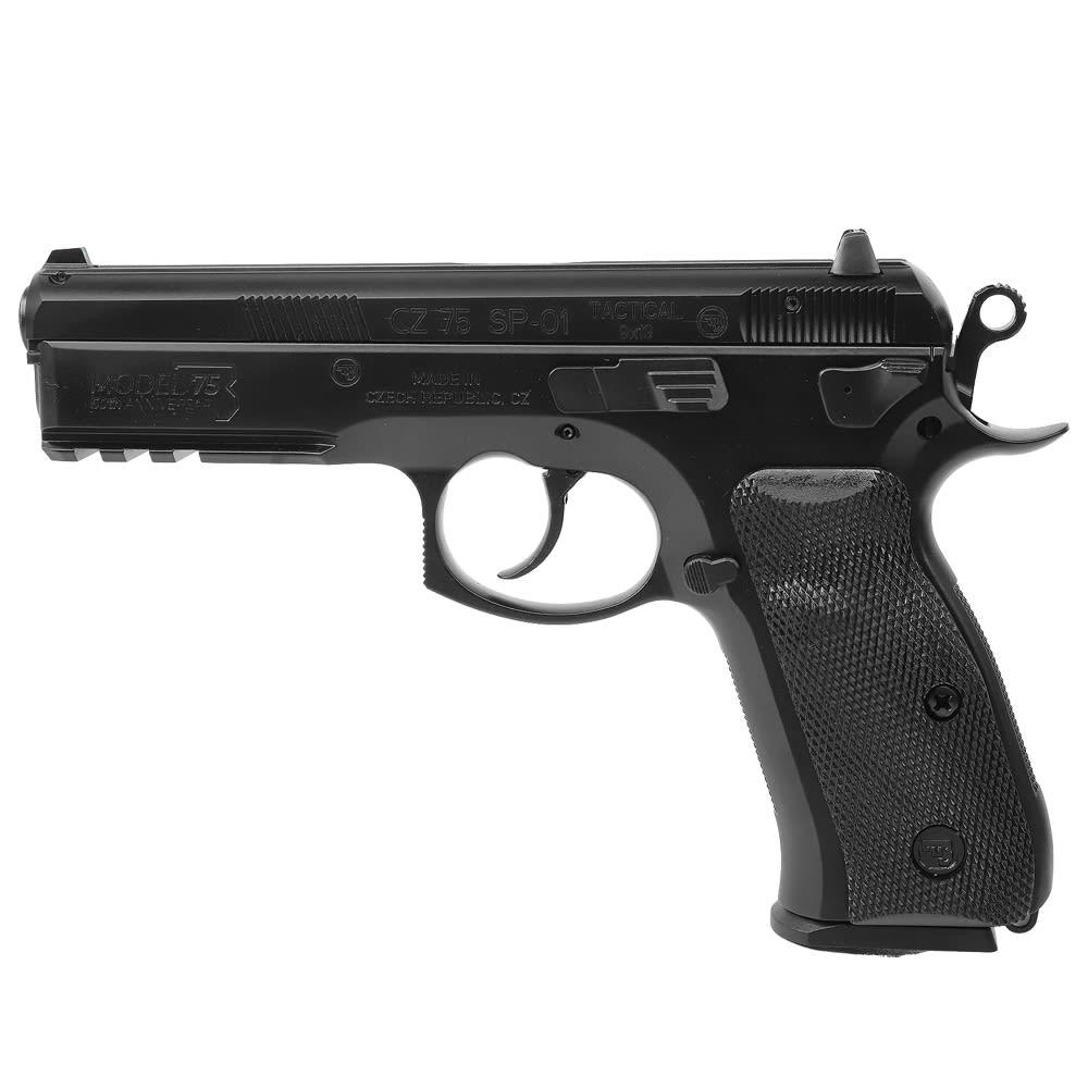 CZ USA CZ 75 SP-01 Tactical 50th Anniversary Elite Handgun 9mm Luger 10rd Magazines (2) 4.6" Barrel Black Picture of Cz-Usa Firearms CZ 75 SP-01 TACT 50TH ELITE 9MM 10RD BLK STEL FS AMBI DECOCKER BLK RBR GRIP
