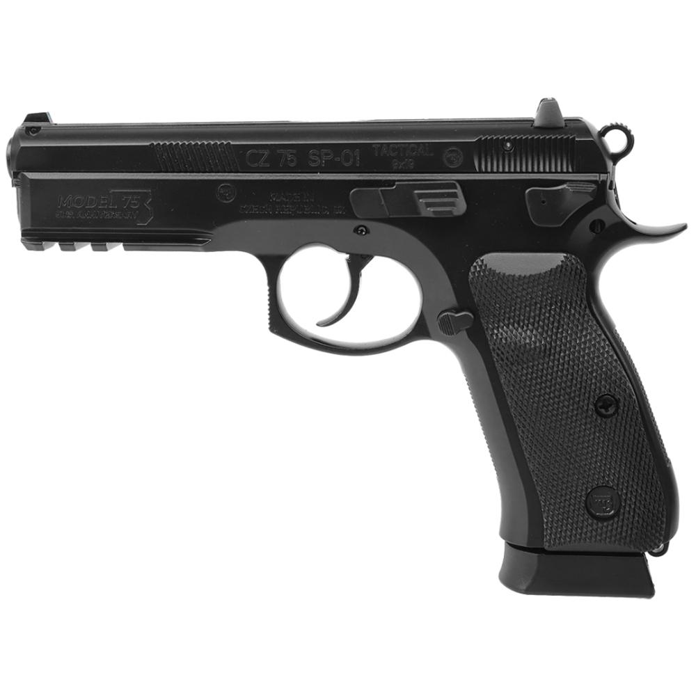 CZ USA 75 SP-01 Tactical 50th Anniversary Elite Handgun 9mm Luger 19rd Magazines (2) 4.6" Barrel Black Picture of Cz-Usa Firearms CZ 75 SP-01 TACT 50TH ELITE 9MM 19RD BLK STEEL FS AMBI DECKR BLK RBR GRIP