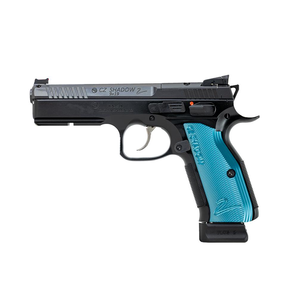 CZ Shadow 2 Optic Ready Handgun 9mm Luger 19rd Magazine 4.89" Barrel Black Frame Blue Grips Picture of Cz-Usa Firearms Shadow 2 Optic Ready Blk blue grips 3x17rnd mags