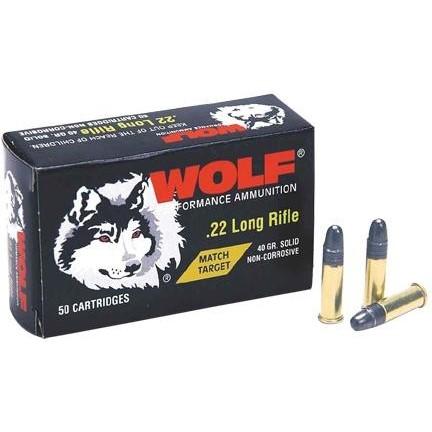 Wolf Match Target Rimfire Ammunition .22 LR 40 gr RN 50/ct Picture of Wolf Performance Ammunition WOLF 22LR MATCH TARGET 50/BX