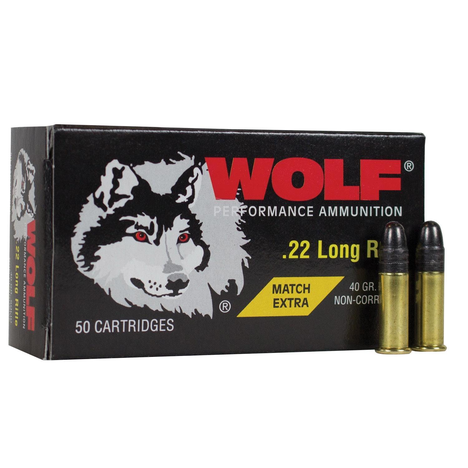 Wolf Match Extra Rimfire Ammunition .22 LR 40 gr RN 1050 fps 50/ct Picture of Wolf Performance Ammunition WOLF 22LR MATCH EXTRA 50/BX