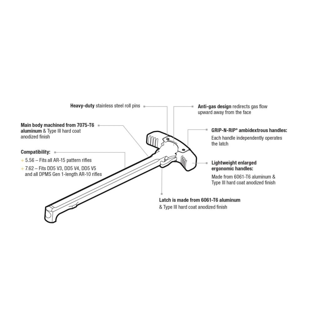 Daniel Defense Grip-N-Rip AR-10 Charging Handle 7.62 Ambi Black Picture of Daniel Defense DD Grip-N-Rip Charging Handle Ambi 7.62
