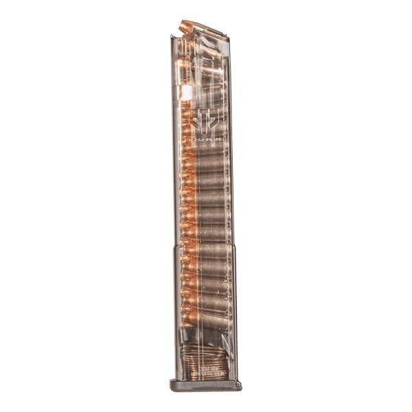 Elite Tactical Systems Glock Handgun Magazine 9mm AR/PCC 32/rd Clear Picture of ELITE TACTICAL SYSTEMS GROUP ETS GLOCK 18 32RD 9MM MAG- FITS GLOCK 17 19 26 34 (LENGTH 200MM)