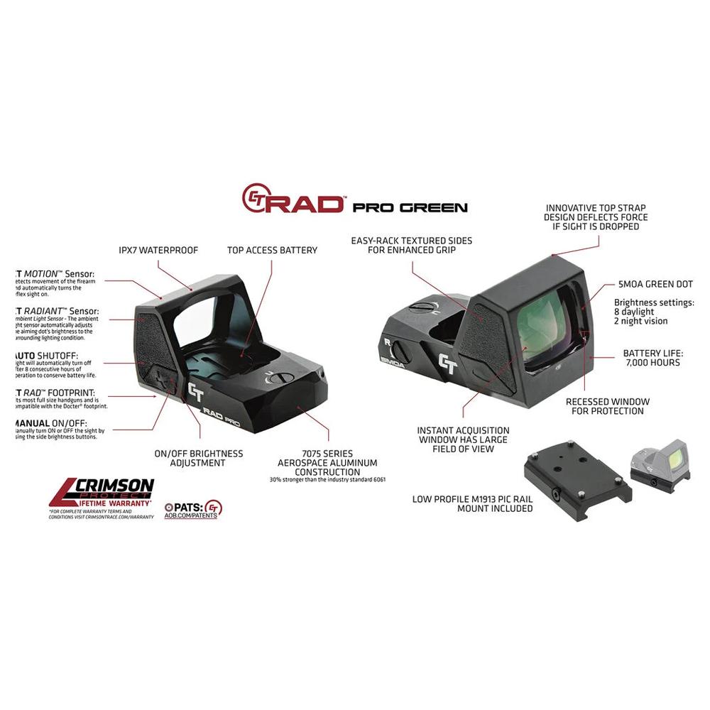 Crimson Trace Electronic Open Reflex Sight LED CT RAD Pro - Green for Pistols Picture of Crimson Trace Corporation Electronic Sight LED CT RAD Pro - Green for Pistols
