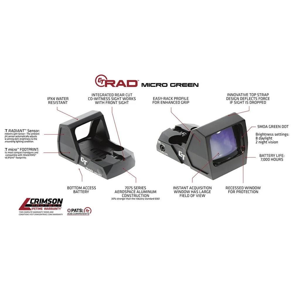 Crimson Trace Electronic Sight LED CT RAD Micro Pro - Green for Pistols Picture of Crimson Trace Corporation Electronic Sight LED CT RAD Micro Pro - Green for Pistols