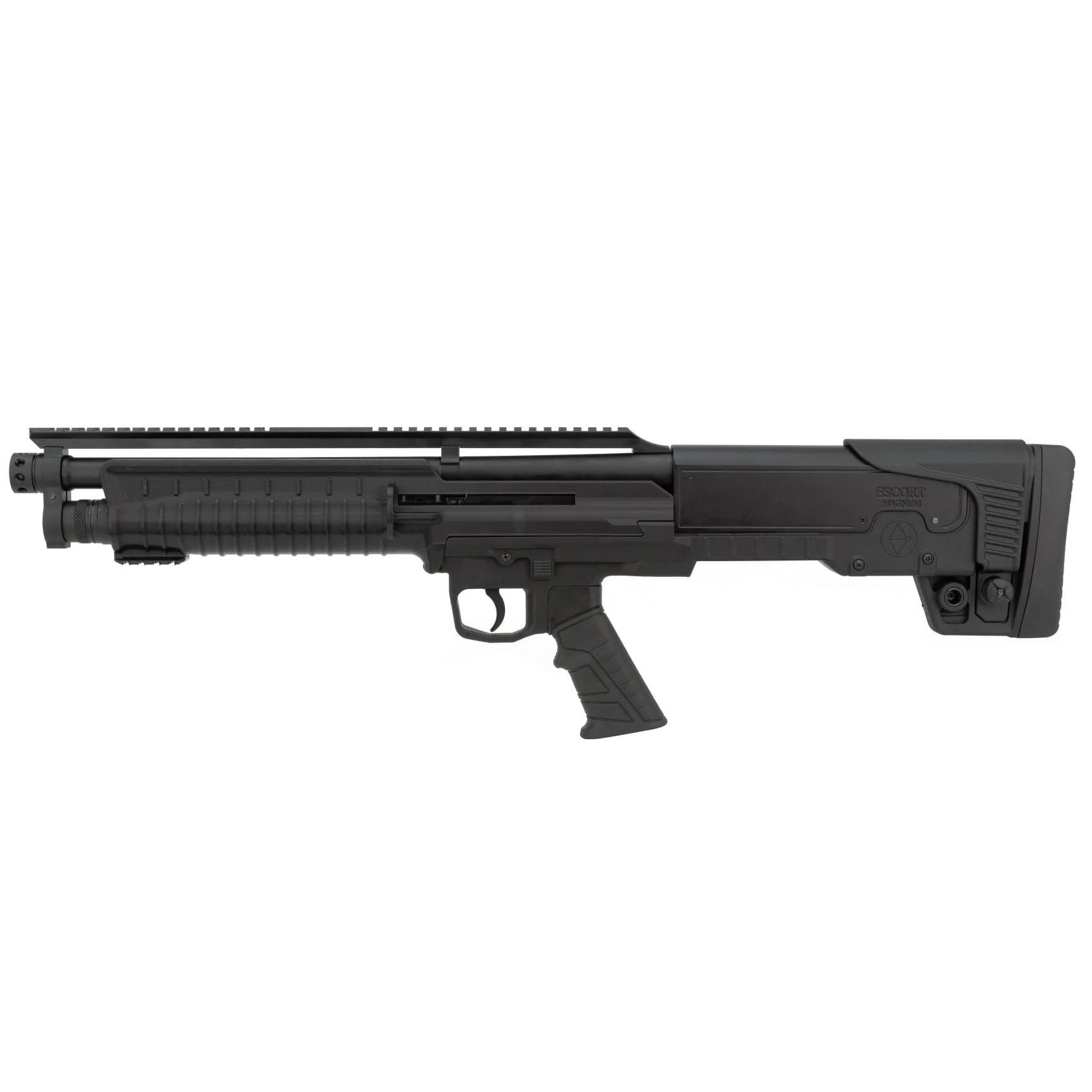 Escort BullTac Auto Shotgun 12ga 3" Chamber 5rd Magazine 18'' Barrel Full Length Pic Rail & Pop Up Sights Black Picture of Hatsan USA / Escort Shotguns ESCORT BullTac Auto 12ga 18'' Blk Full Length Pic Rail & Pop Up Sights Blk