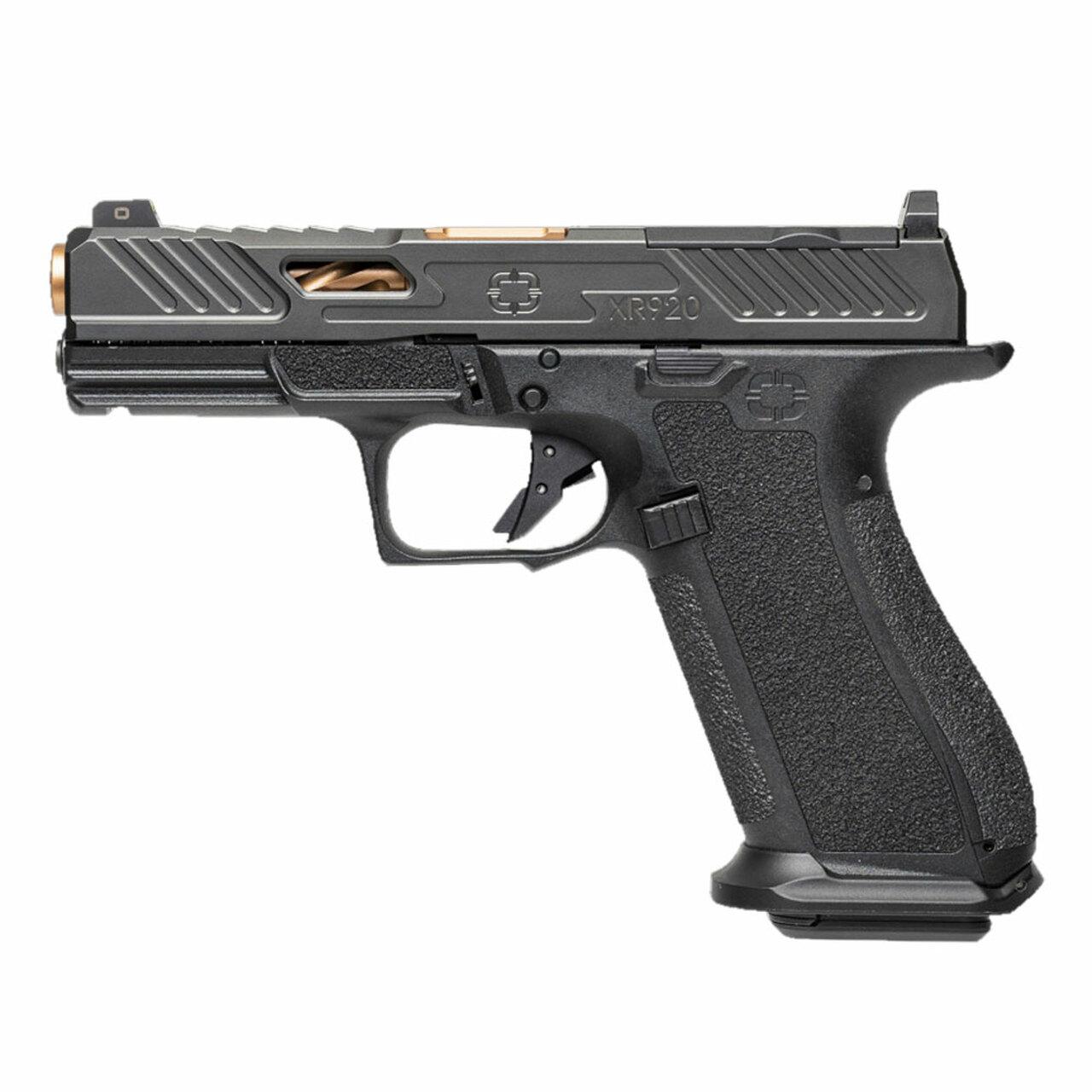 Shadow Systems XR920 Elite Optic Cut Handgun 9mm Luger 17rd Magazine 4" Bronze Barrel Black Grip Picture of Shadow Systems dba Shadow Gunworks XR920 9mm Black Frame Elite Slide Optic Black Spiral Unthreaded Brl Bronz