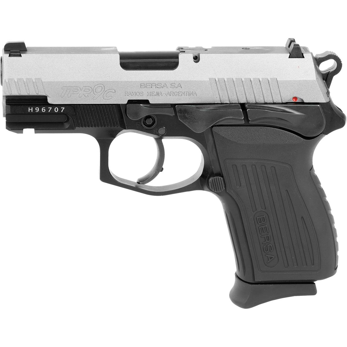 Bersa TPR9C Handgun 9mm Luger 13/rd Magazine 3.25" Barrel Silver with Black Grip Picture of Bersa USA Bersa TPRC 9MM D.A. Duotone TPRC 13 Rd Pistol