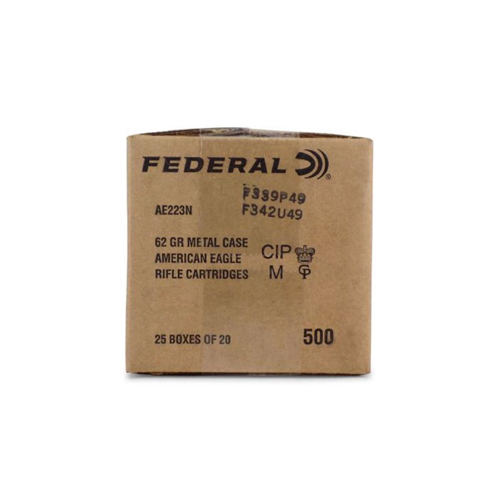 Federal American Eagle Rifle Ammunition .223 Rem 62 gr FMJ 3020 fps 500/ct Picture of Federal Cartridge Co. FED AMER EAGLE 223 FMJ 62GR 500 RDS