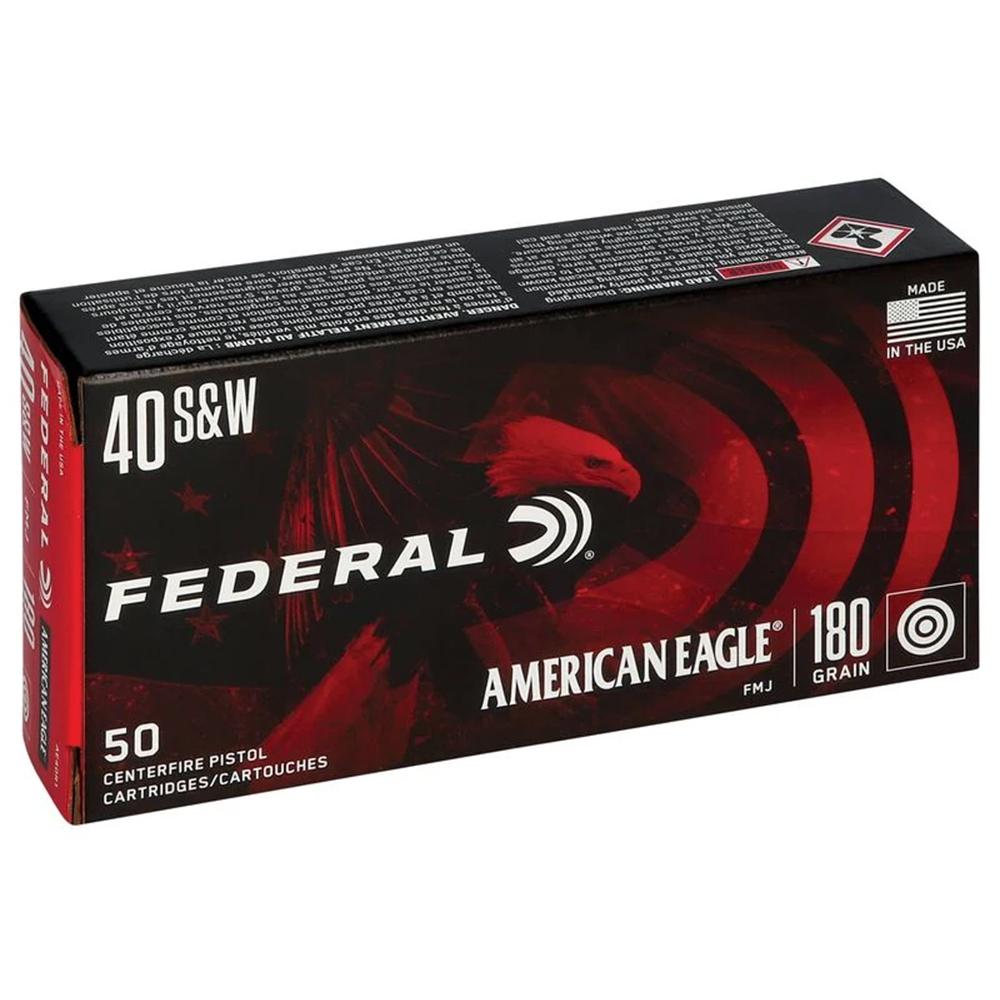 American Eagle Handgun Ammunition .40 S&W 180 gr 1000 fps FMJ 1000/ct Picture of Federal Cartridge Co. FEDERAL 40 S&W 180GR FULL METAL JACKET AMMO 1000RD
