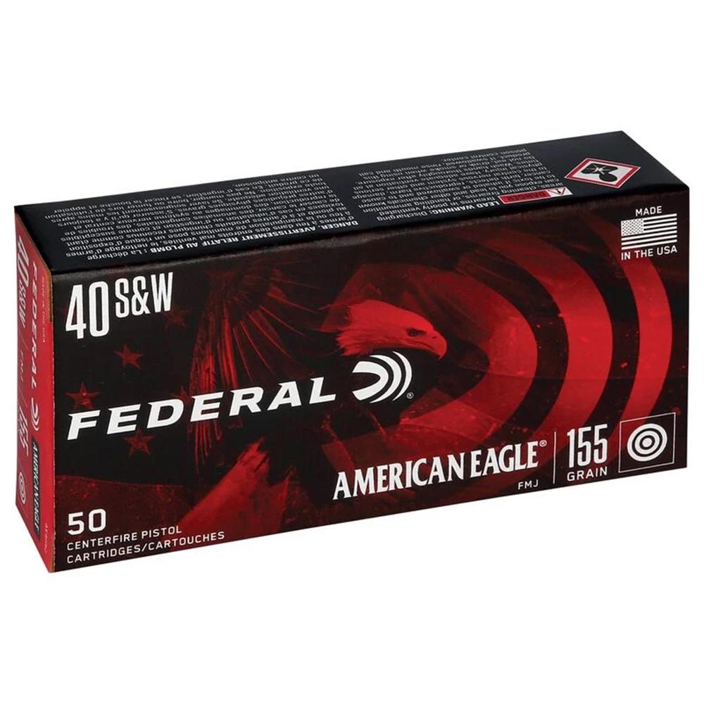 Federal American Eagle Handgun Ammunition .40 S&W 155 gr FMJ 1160 fps 1000/ct Picture of Federal Cartridge Co. FEDERAL 40 S&W 155GR FULL METAL JACKET AMMO 1000RD CASE