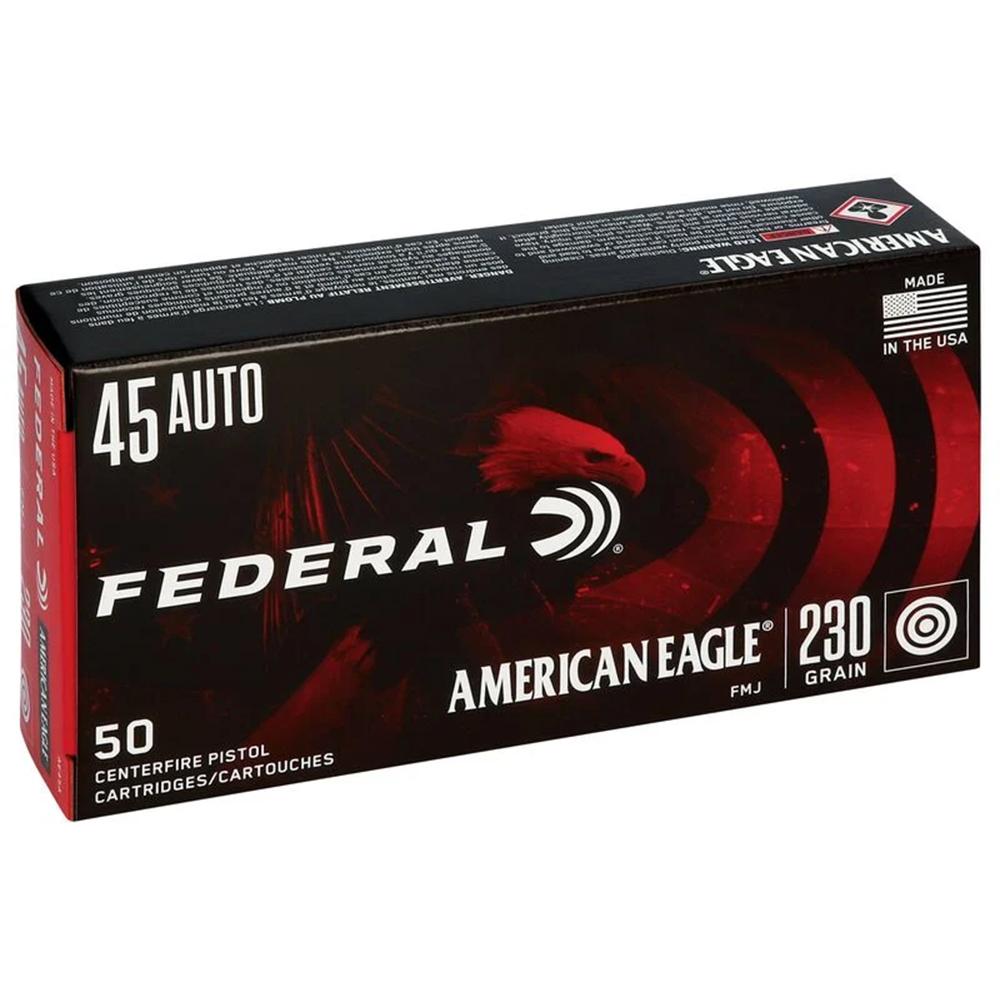 American Eagle Handgun Ammunition .45 ACP 230 gr FMJ 890 fps 1000/ct Picture of Federal Cartridge Co. FEDERAL 45 AUTO 230GR FULL METAL JACKET AMMO 1000RD