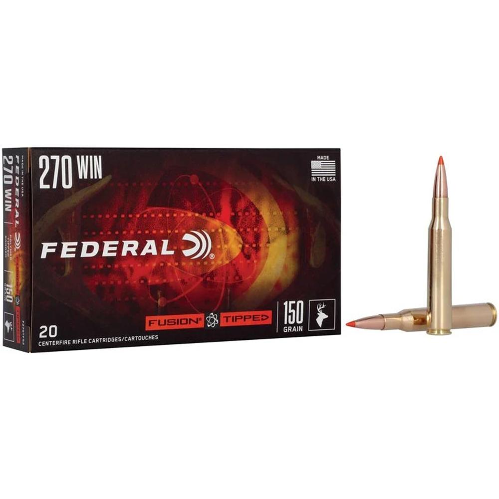 Federal Fusion Tipped Rifle Ammunition 270 Win 150gr PT 2850 fps 20/ct Picture of Federal Cartridge Co. FUSION CENTERFIRE 270 WIN 150 GR TIPPED AMMO 20RD