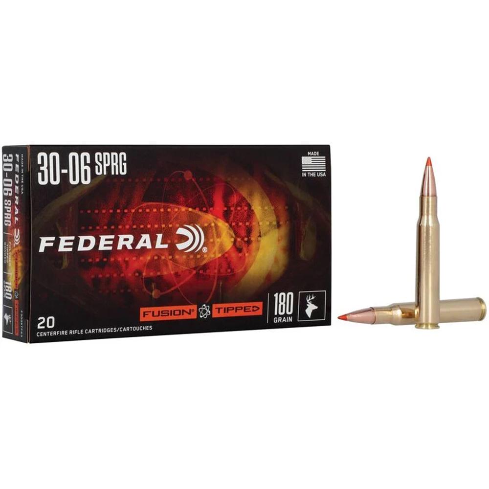 Federal Fusion Rifle Ammunition 30-06 Sprg 180gr PT 2700 fps 20/ct Picture of Federal Cartridge Co. FUSION CENTERFIRE 30-06 SPRG 1800 GR TIPPED AMMO 20RD