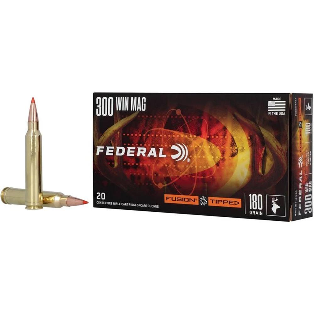Federal Fusion Tipped Rifle Ammunition 300 Win Mag 180gr PT 2950 fps 20/ct Picture of Federal Cartridge Co. FUSION CENTERFIRE 300 WIN MAG 180 GR TIPPED AMMO 20RD