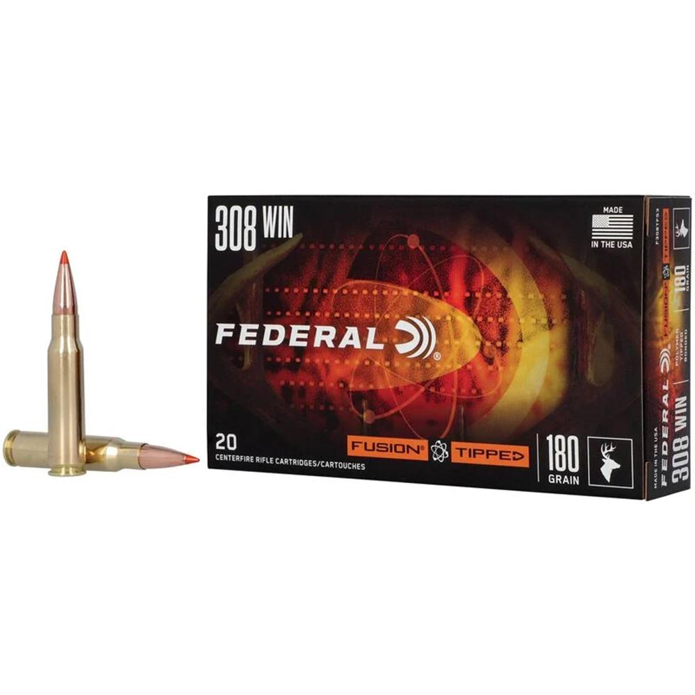 Federal Fusion Tipped Rifle Ammunition 308 Win 180gr PT 2600 fps 20/ct Picture of Federal Cartridge Co. FUSION CENTERFIRE 308 WIN 180 GR TIPPED FUSION AMMO 20RD