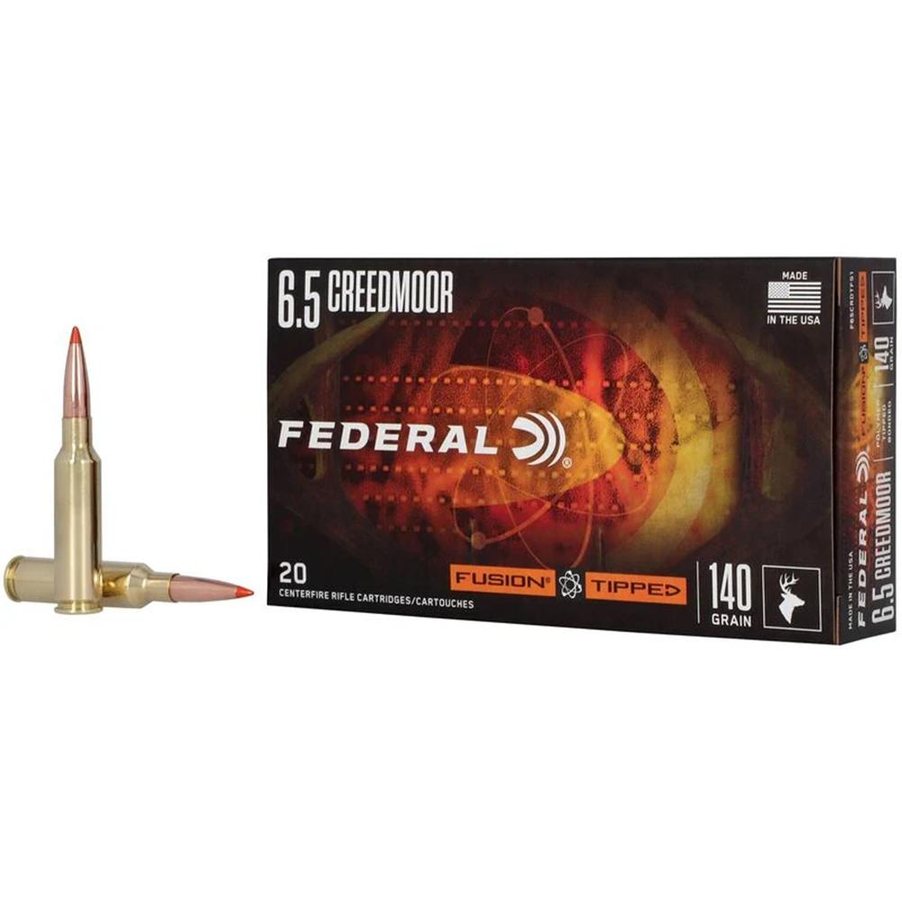 Federal Fusion Tipped Rifle Ammunition 6.5 Creedmoor 140gr PT 2700 fps 20/ct Picture of Federal Cartridge Co. FUSION CENTERFIRE 6.5 CREEDMOOR 140 GR TIPPED AMMO 20RD