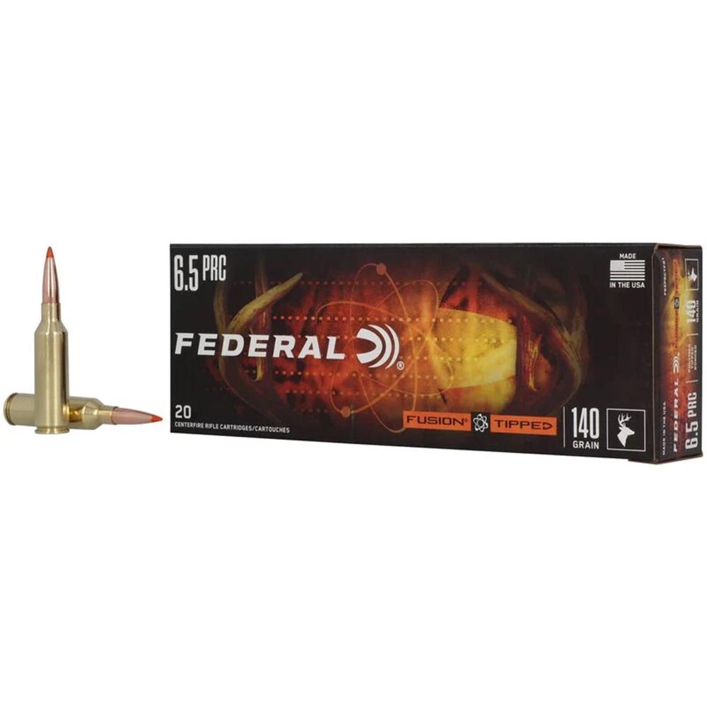 Federal Fusion Tipped Rifle Ammunition 6.5 PRC 140gr PT 2975 fps 20/ct Picture of Federal Cartridge Co. FUSION CENTERFIRE 6.5 PRC 140 GR TIPPED AMMO 20RD