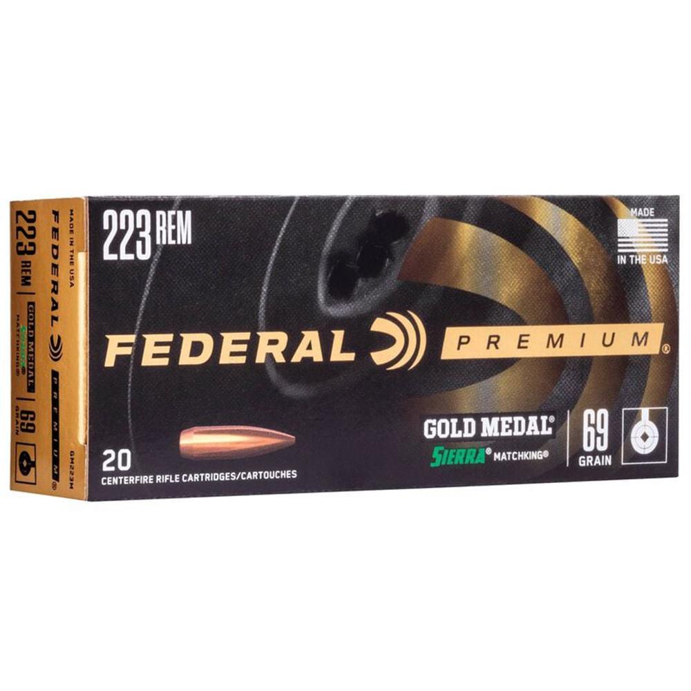 Federal Premium Gold Medal Sierra MatchKing Rifle Ammunition .223 Rem 69 gr BTHP 2950 fps - 20/ct Picture of Federal Cartridge Co. FEDERAL .223 REM 69GR SIERRA MATCHKING BTHP AMMO 20RD