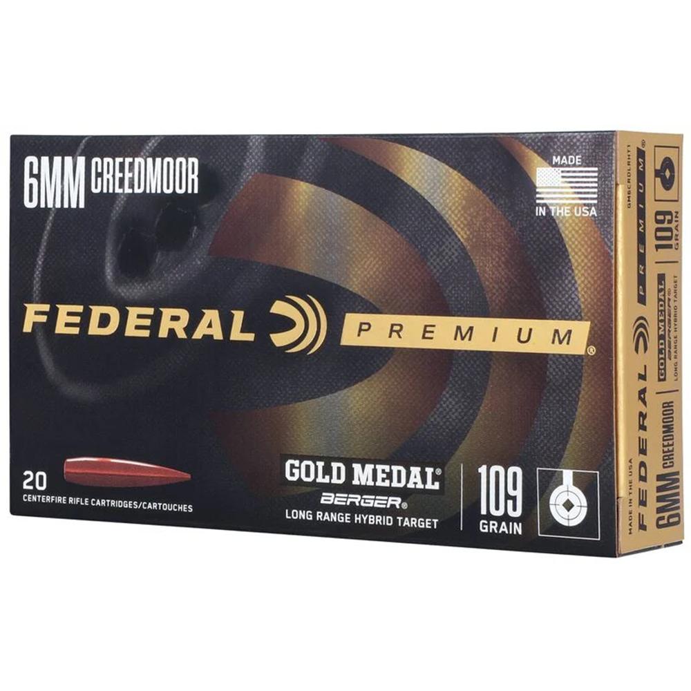 Federal Gold Medal Berger Hybrid Rifle Ammunition 6mm Creedmoor 109gr BTHP 2900 fps 20/ct Picture of Federal Cartridge Co. FEDERAL 6 CREEDMOOR 109 GR LONG RANGE TARGET AMMO 20RD