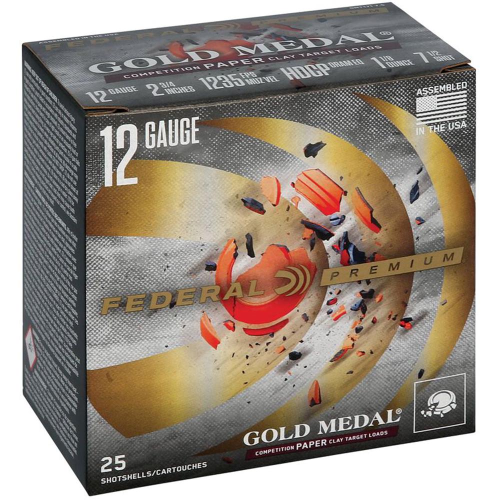 Premium Gold Medal 12GA 2-3/4 HDCP 1-1/8OZ 7.5 25rd Picture of Federal Cartridge Co. FEDERAL PREMIUM GOLD MEDAL PAPER 12GA 2-3/4" HDCP 1-1/8OZ 7.5 AMMO 25RD