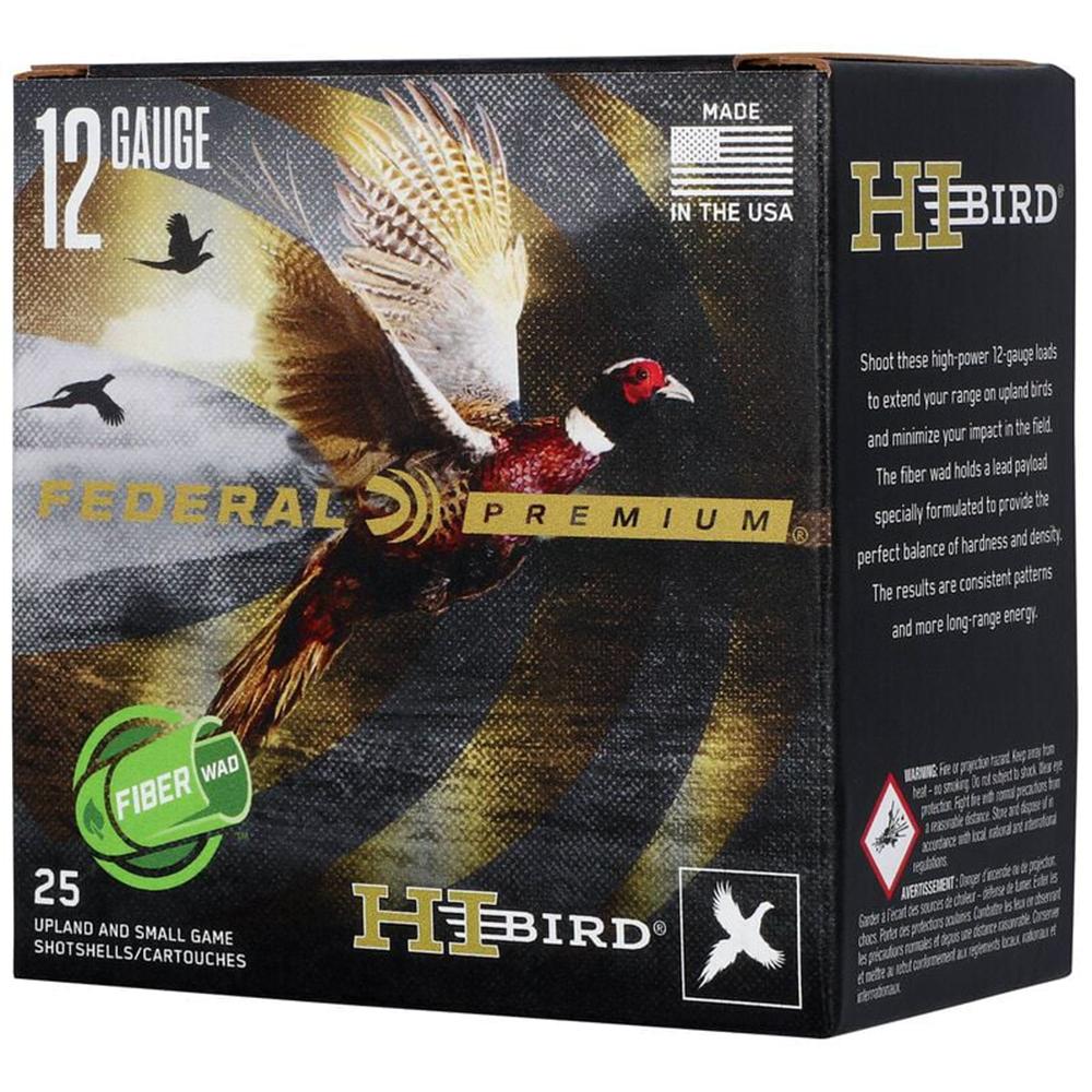 Federal Hi-Bird Shotshells 12ga 2-3/4" 1-1/4oz 1330 fps #5 25/rd Picture of Federal Cartridge Co. FEDERAL HI-BIRD 12GA 2 3/4" 1 1/4OZ 5 FIBERWAD AMMO 25RD
