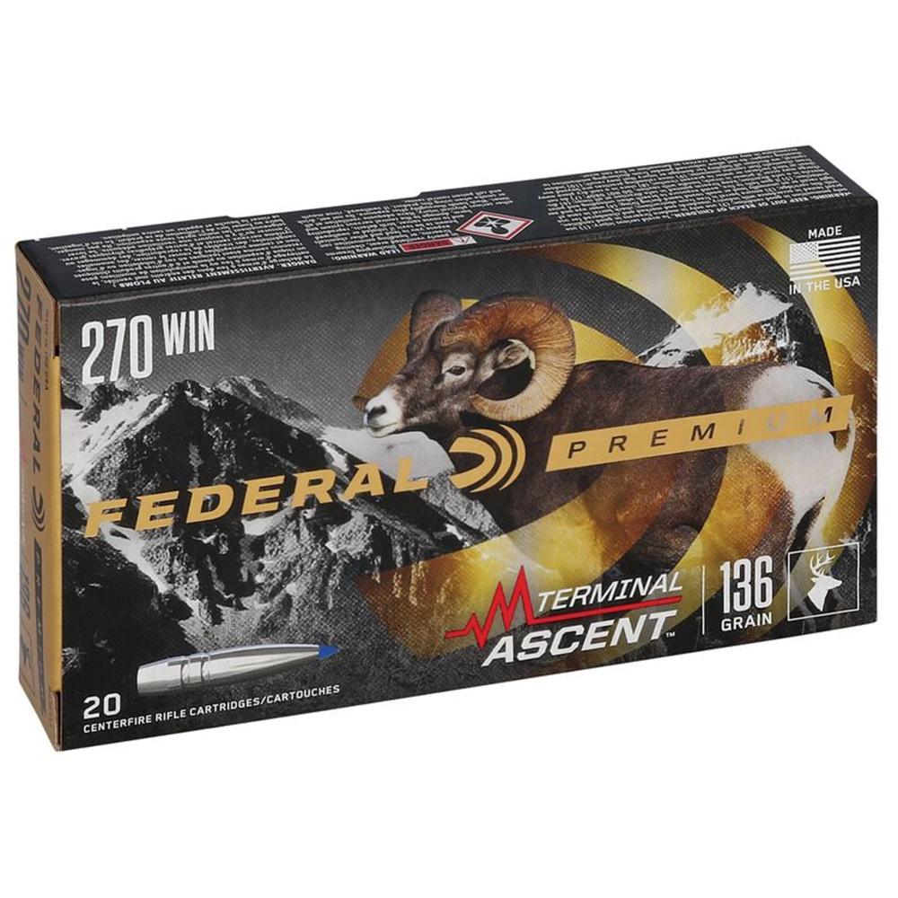 Federal Terminal Ascent Rifle Ammunition .270 Win 136 gr 3000 fps 20/ct Picture of Federal Cartridge Co. FEDERAL 270 WIN 136GR TERMINAL ASCENT AMMO 20RD