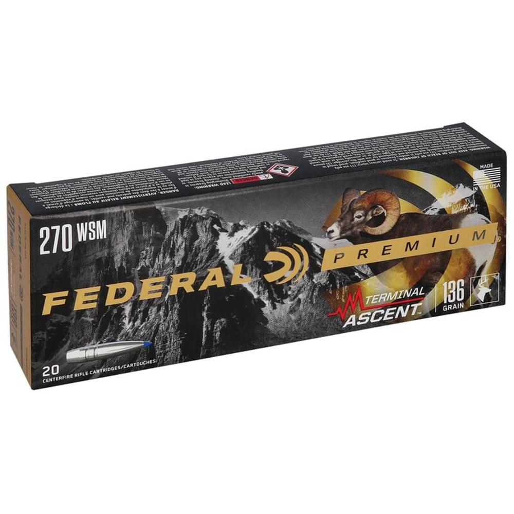 Federal Terminal Ascent Rifle Ammunition .270 WSM 136 gr 3240 fps 20/ct Picture of Federal Cartridge Co. FEDERAL 270 WIN SHORT MAG 136GR TERMINAL ASCENT AMMO 20RD
