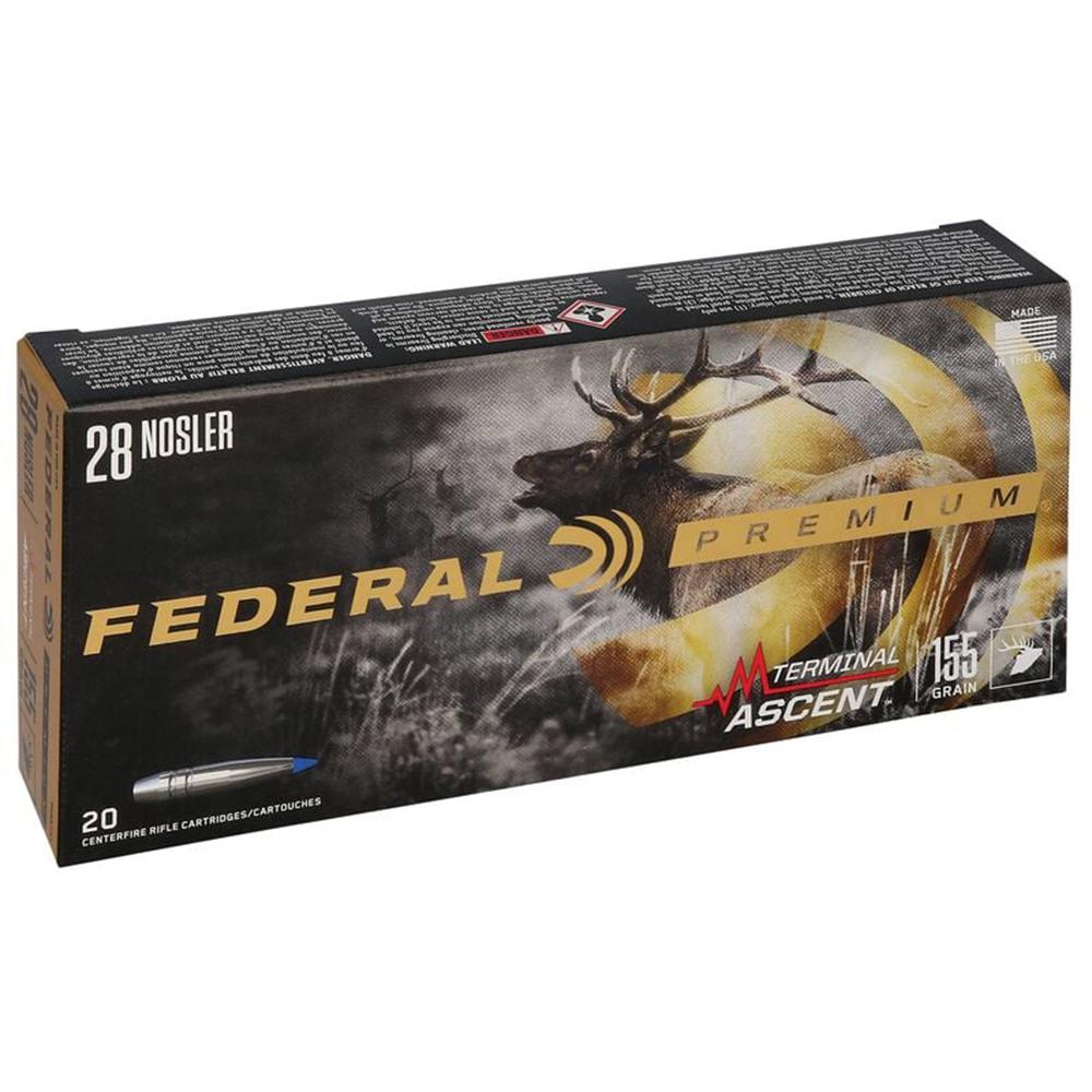 Federal Terminal Ascent Rifle Ammunition .28 Nosler 155gr 3200 fps 20/ct Picture of Federal Cartridge Co. FEDERAL 28 NOSLER 155GR TERMINAL ASCENT AMMO 20RD
