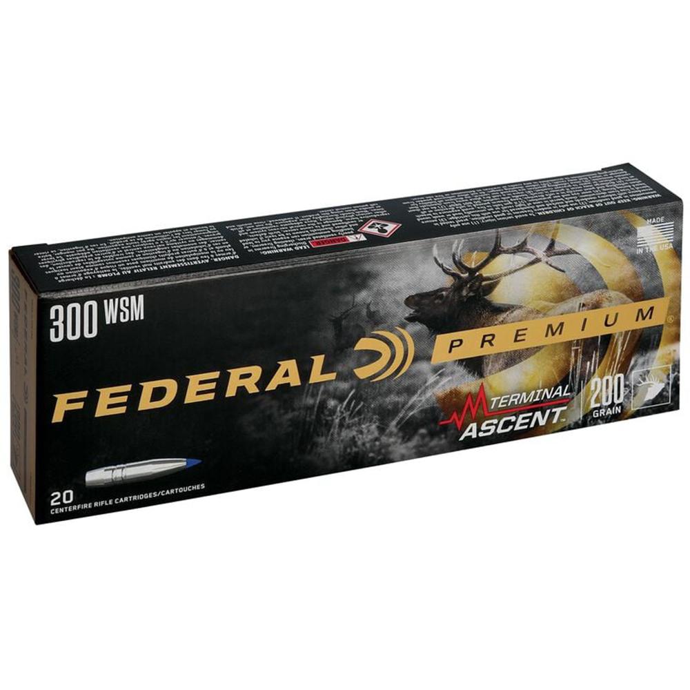 Federal Terminal Ascent Rifle Ammunition .300 WSM 200 gr 2810 fps 20/ct Picture of Federal Cartridge Co. FEDERAL 300 WIN SHORT MAG 200GR TERMINAL ASCENT AMMO 20RD