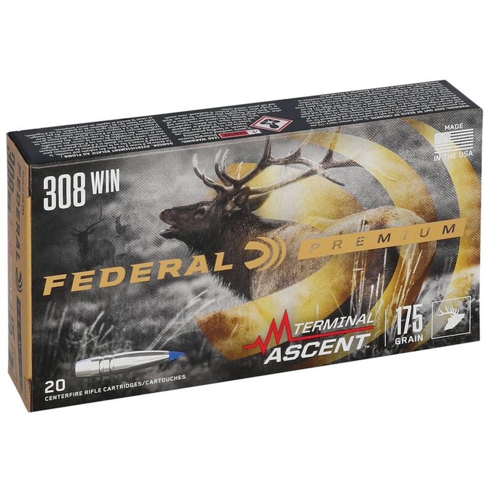Federal Terminal Ascent Rifle Ammunition .308 Win 175 gr 2600 fps 20/ct Picture of Federal Cartridge Co. FEDERAL 308 WIN 175GR TERMINAL ASCENT AMMO 20RD