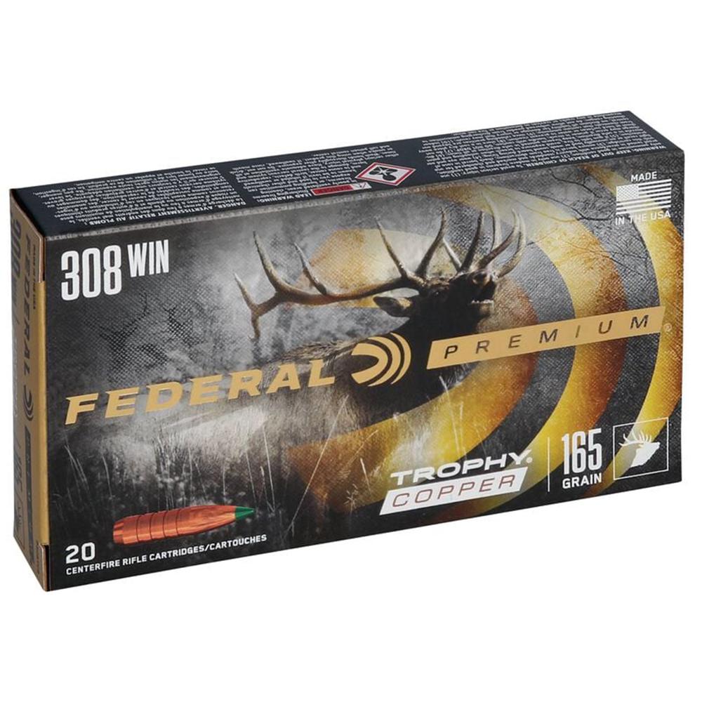 Federal Premium Trophy Copper Rifle Ammunition .308 Win 165 gr TC 2700 fps 20/ct Picture of Federal Cartridge Co. FEDERAL 308 WIN 165GR TROPHY COPPER AMMO 20RD