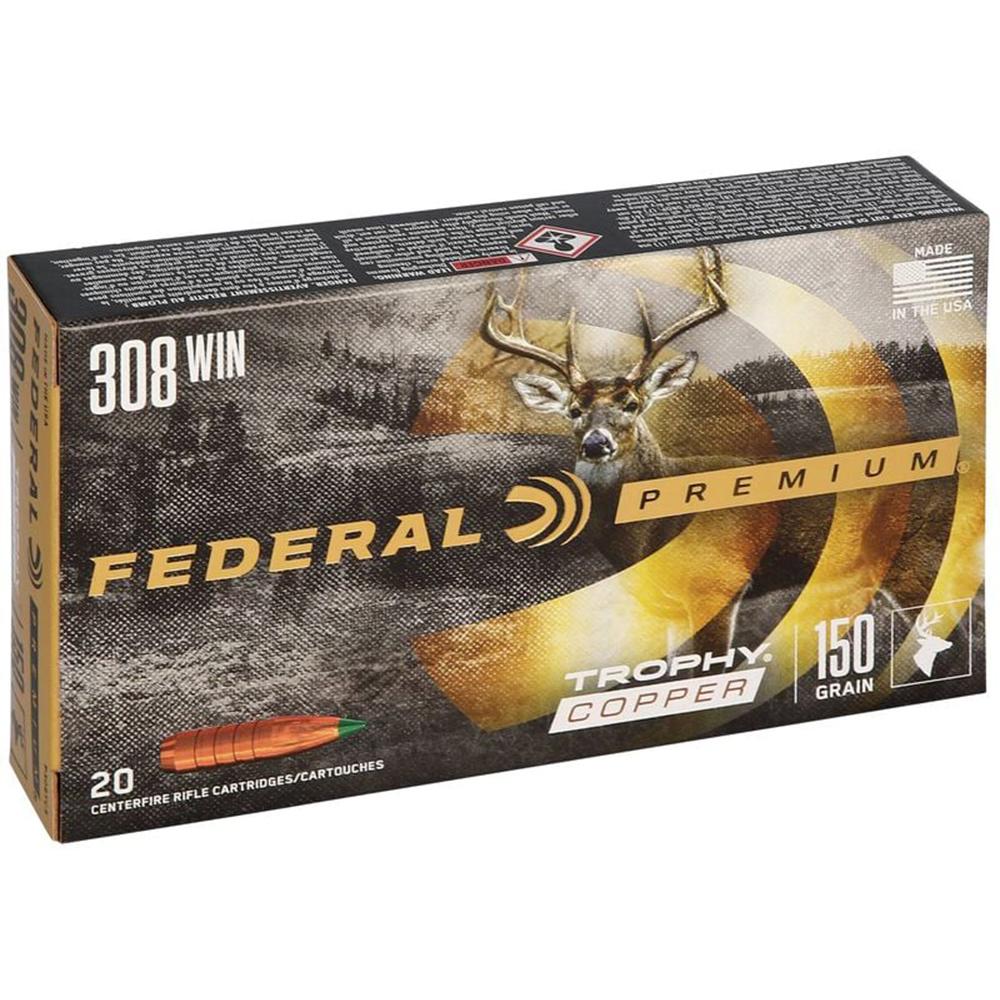 Federal Premium Trophy Copper Rifle Ammunition .308 Win 150 gr TC 2820 fps 20/ct Picture of Federal Cartridge Co. FEDERAL 308 WIN 150GR TROPHY COPPER AMMO 20RD