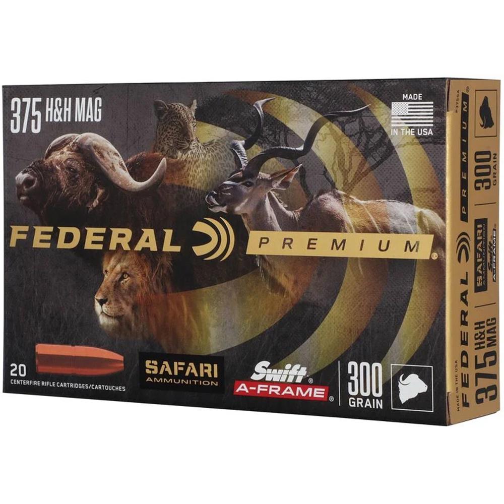 Federal Premium Cape-Shok Rifle Ammunition .375 H&H 300 gr SAF 2450 fps - 20/ct Picture of Federal Cartridge Co. FEDERAL 375 H&H MAG 300GR SWIFT A-FRAME AMMO 20RD