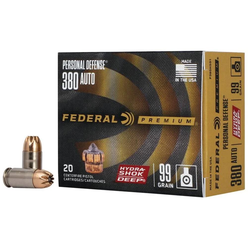 Federal Personal Defense Hydra-Shok Deep Handgun Ammuniton .380 ACP 99 gr HSD 1030 fps 20/ct Picture of Federal Cartridge Co. FEDERAL 380 AUTO 99GR HYDRA-SHOK DEEP AMMO 20RD