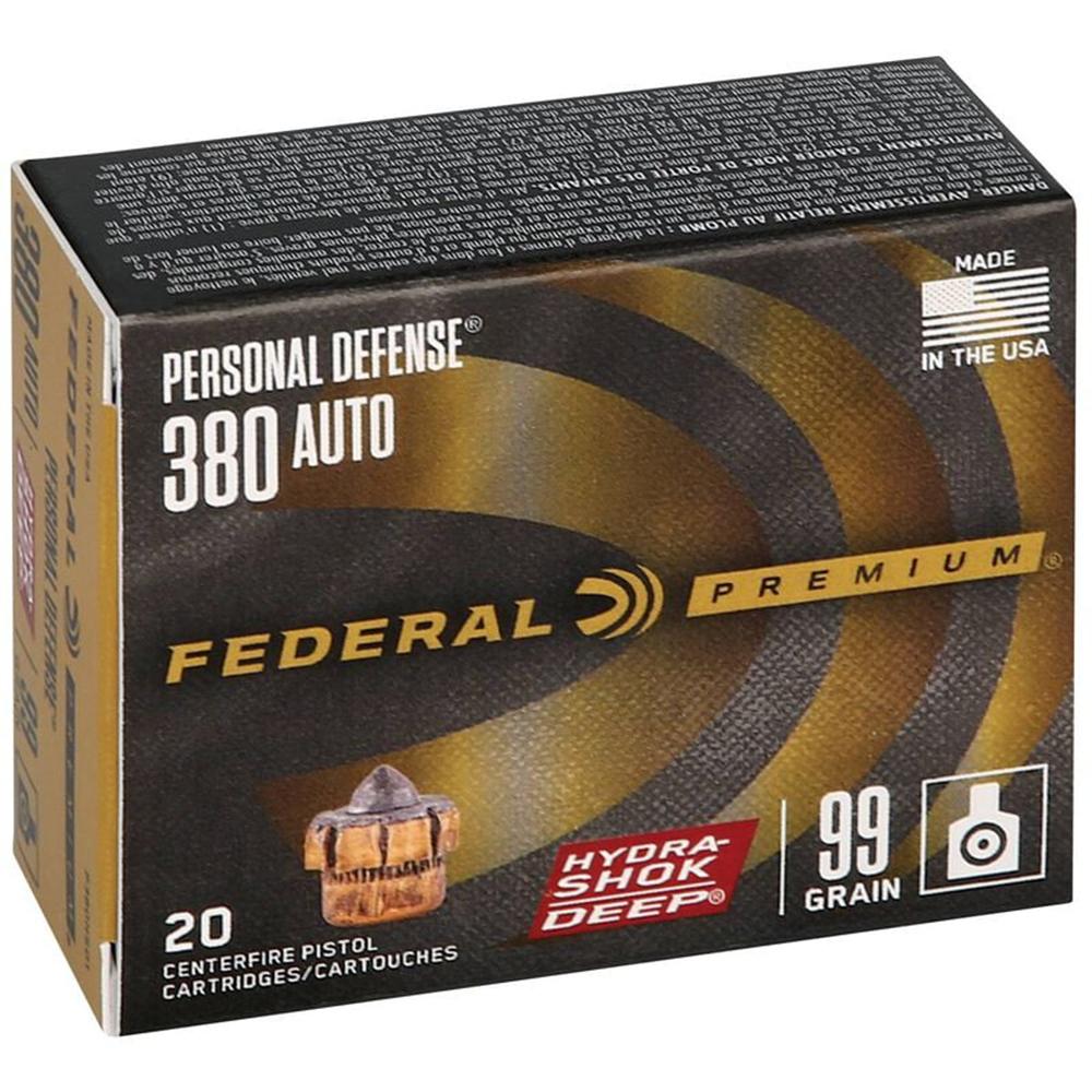 Federal Personal Defense Hydra-Shok Deep Handgun Ammuniton .380 ACP 99 gr HSD 1030 fps 20/ct Picture of Federal Cartridge Co. FEDERAL 380 AUTO 99GR HYDRA-SHOK DEEP AMMO 20RD