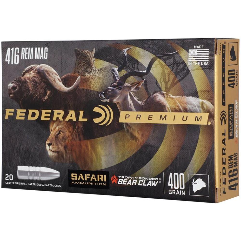 Federal Premium Cape-Shok Rifle Ammunition .416 Rem Mag 400 gr TBBC 2400 fps - 20/ct Picture of Federal Cartridge Co. FEDERAL 416 REM. MAGNUM 400GR TROPHY BONDED BEAR CLAW AMMO 20RD